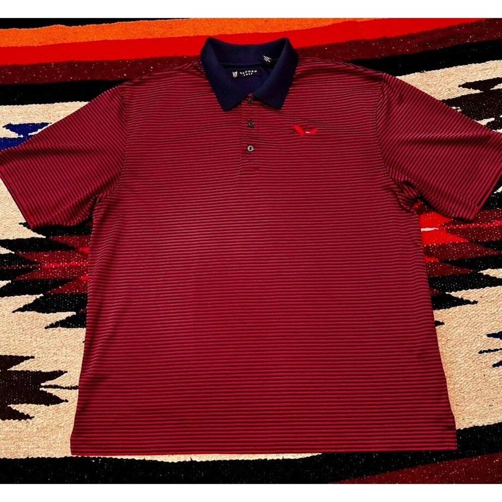 Oxford Golf Polo Performance Shirt Mens XL  Red & Navy Striped DadCore